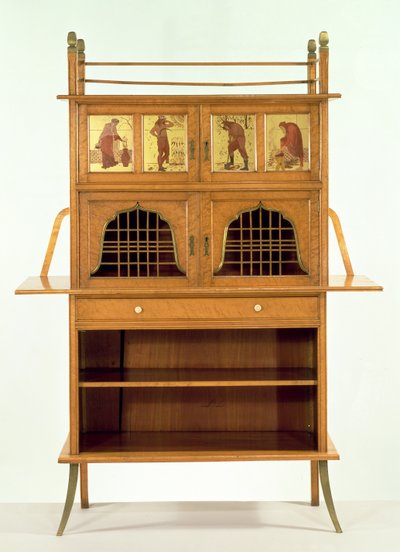 Satinwood Cabinet with Painted Panels by Edward William Godwin